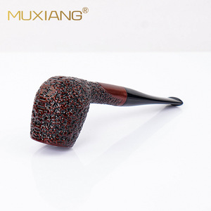 MUXIANG Wood Smoking Pipe Bent Type Resin Carved Acrylic Handle Tobacco Pipe Gift - Product Image 3