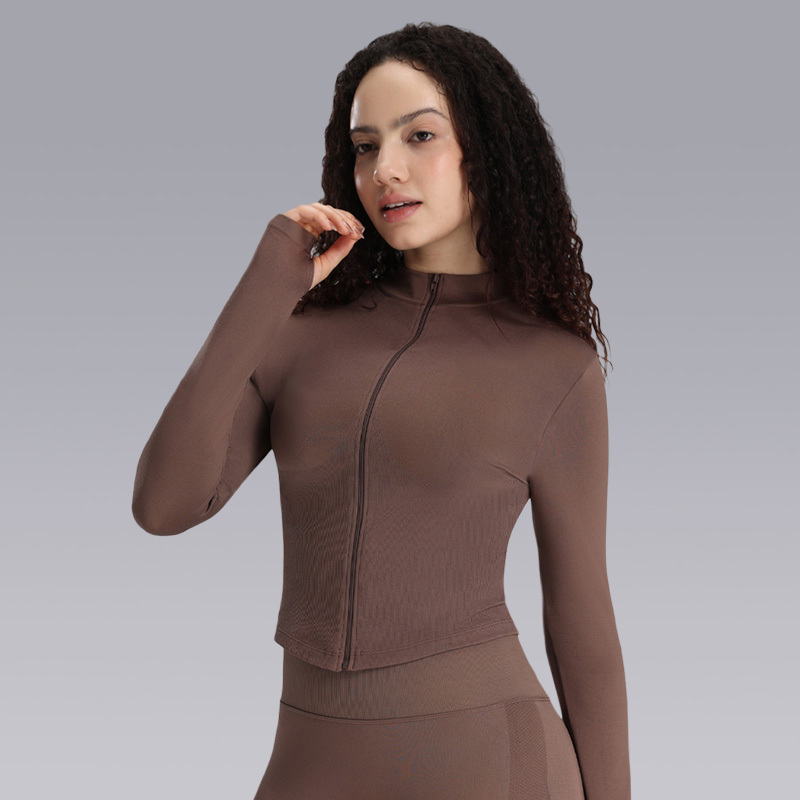 Seamless Women's Gym Sports Fitness Jackets Stand Collar Slim Fit Workout Top Full Zipper Long Sleeve Yoga Jacket for Plus Size