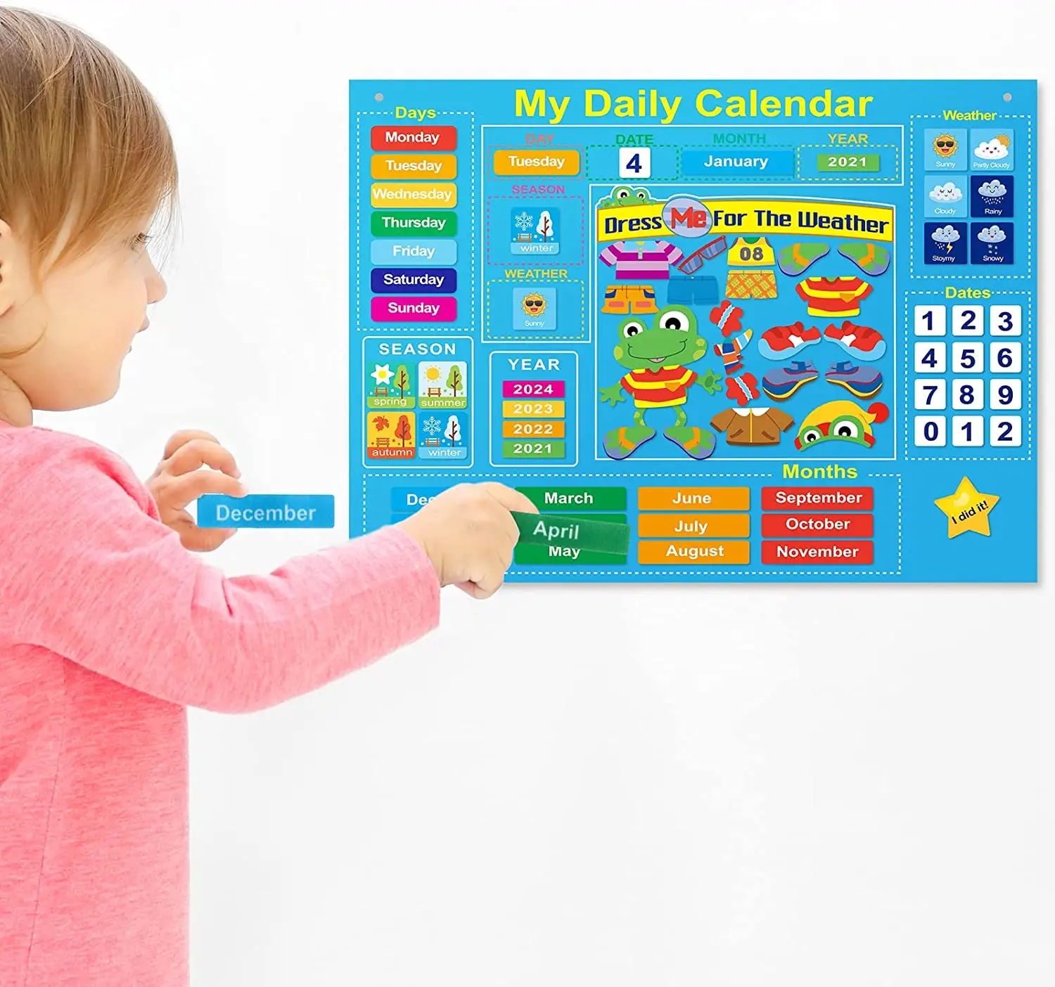 Mijn Eerste Dagelijkse Kalender 65Pcs Vilt Boord Cirkel Tijd Learning Center Voorschoolse