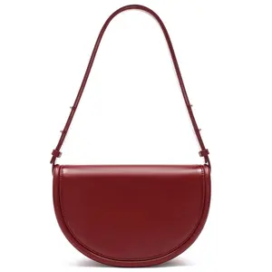 Manufacturer Custom Hot Sale New Design Magnetic Buckle Half Round Genuine Leather Lady Ladies Women Shoulder Hand Bag Handbags