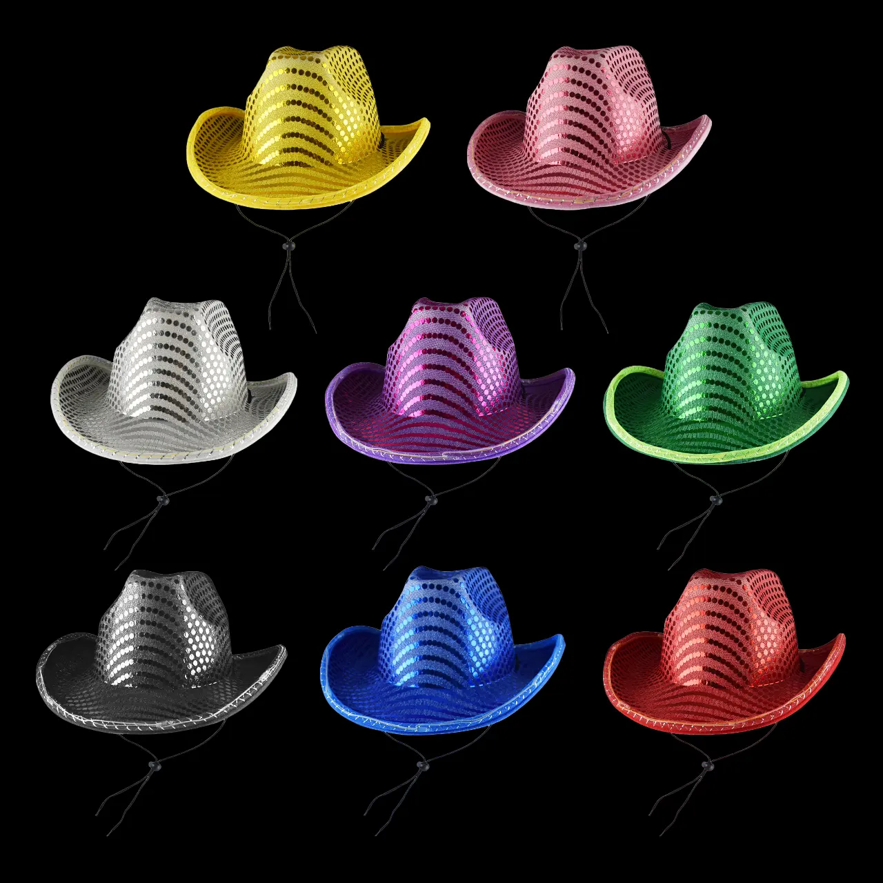 Néon Lumière Led Clignotant Sequin Cowboy Seau Chapeau Personnalisé Led Fête Cowboy Chapeau Disco Clignotant Cowboy Chapeaux