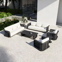 Ensemble de canapés d'extérieur modernes avec structure en aluminium, mobilier de patio, ensemble de canapés de jardin avec table basse