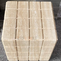 Table basse cube en travertin 3D Wabi-Sabi, table d'appoint carrée en pierre beige pour la décoration intérieure, table basse Rubik's Cube