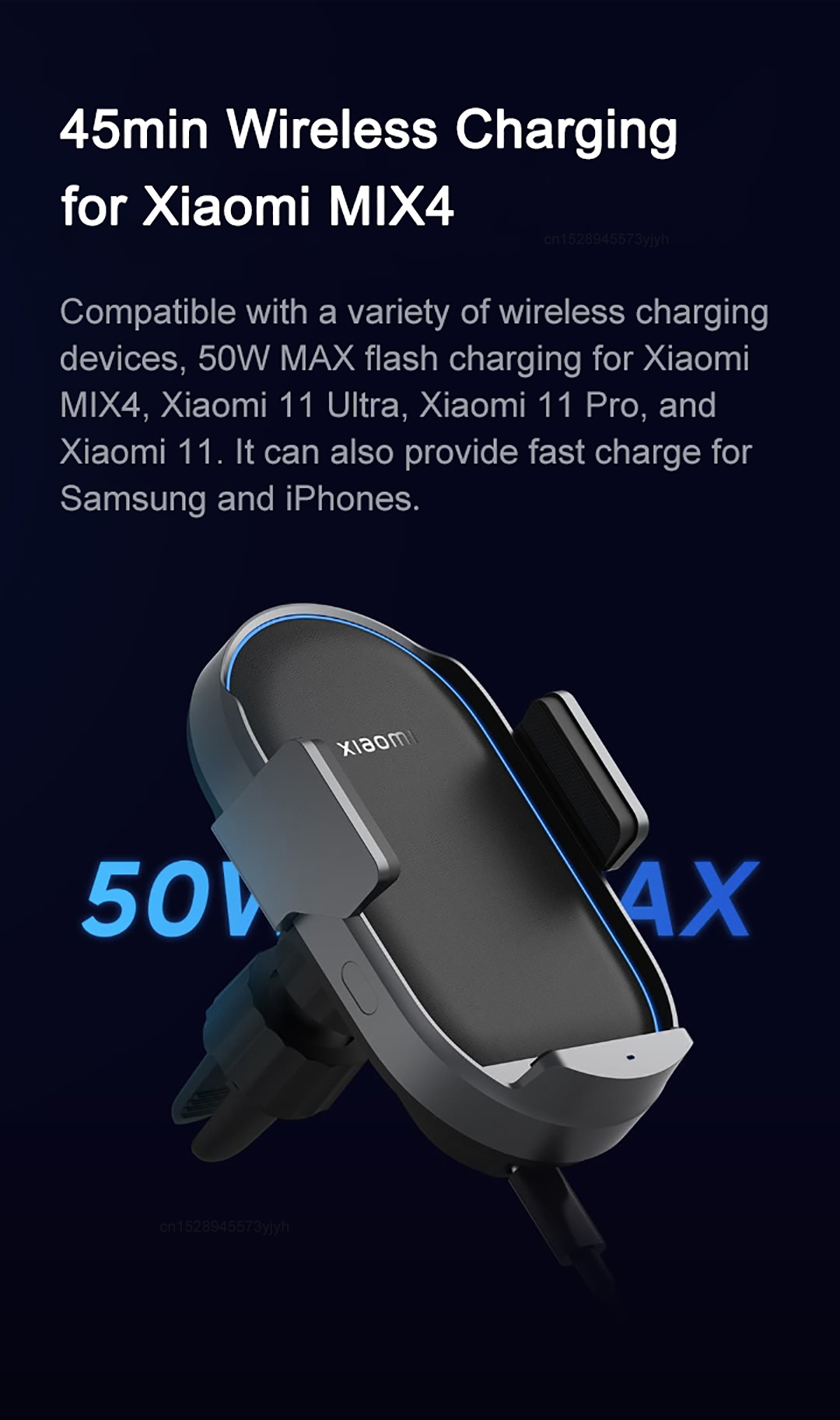 Mi Car Wireless Charger Pro 50W Max Wireless Flash Charging Automatic Sensor Stretching Smart Cooling Phone Holder Mount