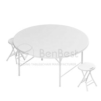 Benjia Factory Directement Portable Pliant En Plastique 153cm Table À Manger Ronde Ensemble 6 Places