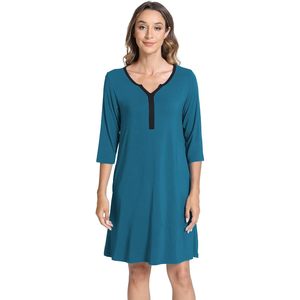 Chemise de nuit pour femme en tissu doux modal et élasthanne, manches 3/4, col en V, longueur genou, vêtements de nuit en bambou, ensemble de chemises de nuit pour femme - Product Image 1