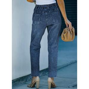 2025 <b>Women's</b> High Waisted Ripped <b>Denim</b> <b>Joggers</b> Blue Cargo Pants with Pull Elastic Drawstring Waist Flared Style Size 12 - Product Image 5