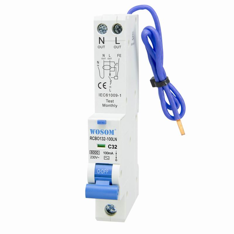 Wosom RCBO T106-030 LN120mm Размер 1 полюс + N 06 Ампер 30 мА с нейтральная линия 10KA rcbo 32a