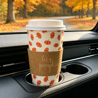 Gobelet à café en papier personnalisé de 16 oz avec motif citrouille d'automne, manchon en kraft et couvercle – Tasse jetable écologique pour les fêtes
