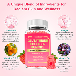 סוכריות גומי רוזבסט OEM בטעם תות, תוסף תזונה נגד הזדקנות, ללא סוכר, קולגן שעבר הידרוליזה ו-L-גלוטתיון להלבנת העור - Product Image 2