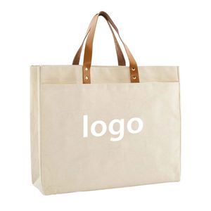 Custom Bridal Gift Party Reusable Women's Outer Pocket Leather Handle <b>Large</b> Canvas Tote Bag Luxury - Product Image 1