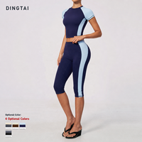 Ensemble de yoga Dingtai pour femmes, 2 pièces, haut court color block, leggings de compression taille haute effet push-up 7/8