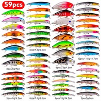 Umpan Pancing Baru Umpan Keras Minnow Wobbler Crankbaits Kit Warna Campuran Kail Treble Perlengkapan Pancing Set Umpan Keras
