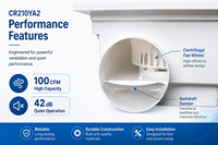 Ventilateur d'extraction de salle de bain 120V pour l'Amérique du Nord, 100 CFM, 35W, en plastique, pour plafond, 42 dB