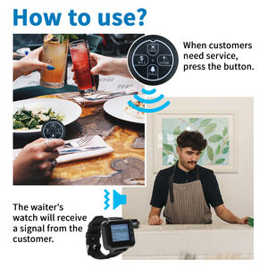 Vibrador de campana de reloj inalámbrico de 433,92 MHz para restaurante 1 relojes de pulsera recargables 5 botones de mesa con cancelación de bebida de factura de llamada - Product Image 3