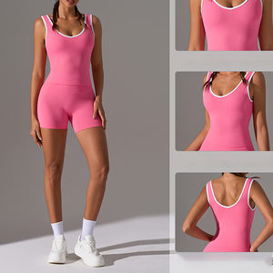 Top de sport pour femmes, couleur contrastée, sexy, col en V, débardeur de yoga, taille cintrée, coupe ajustée, rembourré - Product Image 1