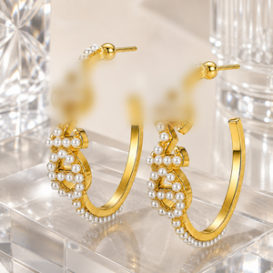 Custom Logo Available Exquisite Design Cute White Pearl Decorated Greek Sorority Delta DST 1913 Soror <strong>Jewelry</strong> Hoop <strong>Earrings</strong> - Product Image 5