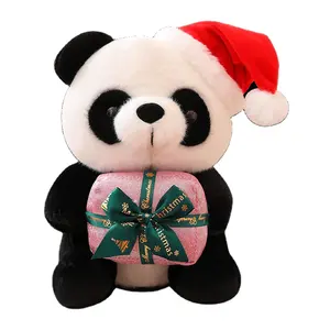 New sunrise atacado venda quente macio pelúcia pelúcia natal panda boneca brinquedo com cachecol de natal chapéu guirlanda bengala