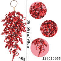 Guirnalda de Bayas Navideñas en Forma de Lágrima con Racimos de Bayas Rojas, Decoración Colgante Vertical de 38.6 Pulgadas para la Colección Navideña
