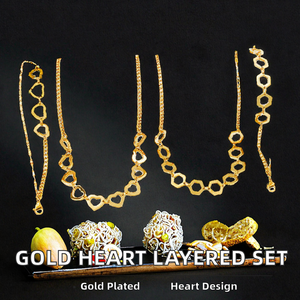 Wholesale 18K Gold Stainless Steel Women's Heart Geometric Double-Layer Chains Fashion Jewelry Sets for Party Necklace Earrings - Product Image 2