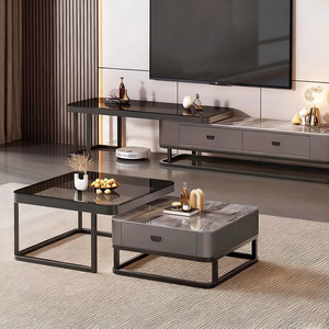 Juego de Mesas de Centro Redondas con Tapa de Mármol, Estilo Nórdico Moderno y Lujoso, Ideal para Sala de Estar, Apartamento u Oficina - Product Image 1