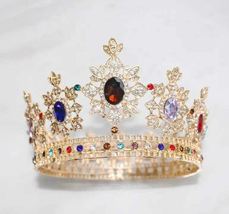 Couronne de spectacle rondes pour filles, en argent, vente en gros, pas cher, personnalisée, en or mélangé, couronne de reine et de diamant, diadème pour filles, nouvelle collection