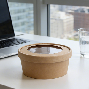 Factory Sale White Brown Custom Food <b>Container</b> Packaging Round Kraft Paper <b>Snack</b> Soup Salad Bowl For Convenience Shop - Product Image 2