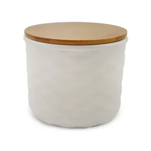 White custom ceramic cookie jar ceramic storage embossed And debossed design kitchen containers coffee sugar and tea