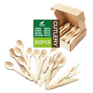 Christmas Eco Friendly Wholesale Compostable Disposable Wooden Cutlery Boxes Packaging Forks Spoons