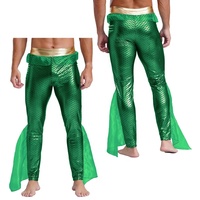 Leggings de costume de sirène pour homme, imprimé écailles de poisson, ceinture dorée brillante, maille transparente, nageoires, tenue de cosplay pour fête d'Halloween, taille personnalisée