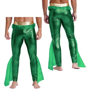 Costume da <span class=keywords><strong>Sirena</strong></span> per Uomo, Leggings con Stampa a Squame, Fascia Elastica Dorata Lucida, Rete Trasparente, Costume per Feste di Halloween, Taglia Personalizzabile - Product Image 3