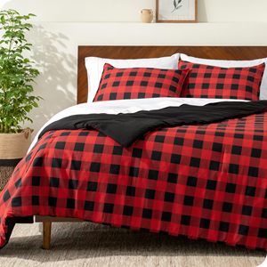 Máy có thể giặt Vua Kích thước siêu mềm màu đỏ đen trâu kẻ sọc sang trọng <span class=keywords><strong>Comforter</strong></span> Bộ - Product Image 1
