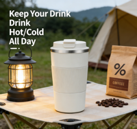 Mug de voyage isotherme 380 ml et 510 ml avec étui de protection en cuir, en acier inoxydable 304, portable, pour voiture, bureau, cadeau, personnalisable