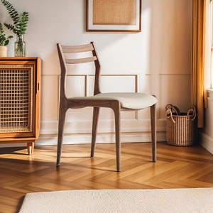 Chaise de salle à manger en bois de frêne nordique avec assise en cuir noir et revêtement en cuir, chaise de salle à manger en bois massif - Product Image 2