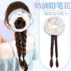 Perruque tressée double queue de cheval, texture crémeuse, longue, pour femme, style Miss FQ001, bleue, avec doubles tresses - Product Image 1