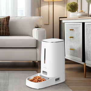 Xách tay phong cách tự động con chó thực phẩm Dispenser pin Powered hẹn giờ nhựa Dog Feeder với loại nút - Product Image 2