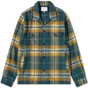 OEM personalizzato <span class=keywords><strong>verde</strong></span> colletto classico bottoni anteriori a maniche lunghe Flankets con orlo piatto Plaid petto <span class=keywords><strong>camicia</strong></span> <span class=keywords><strong>giacca</strong></span> da uomo - Product Image 3