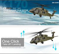 Hélicoptère RC Wltoys K170 2,4 GHz 4 canaux sans ailerons 6 axes UH-60L Brushless Militaire pour Débutants Jouet Avion