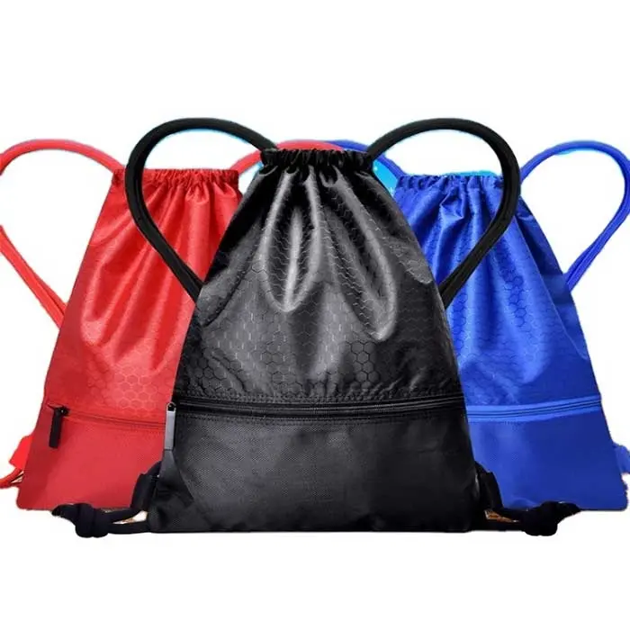 Sac à dos à cordon en polyester 600D avec impression personnalisée et logo Sac à cordon en nylon avec poche frontale zippée