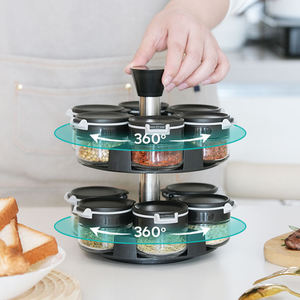 <span class=keywords><strong>Set</strong></span> di 12 Barattoli in Vetro per Spezie a 2 Livelli con Supporto Girevole a 360° in Acciaio Inox, Contenitori per Condimenti con Coperchio in Plastica, Organizzazione per Armadietto da Cucina - Product Image 2
