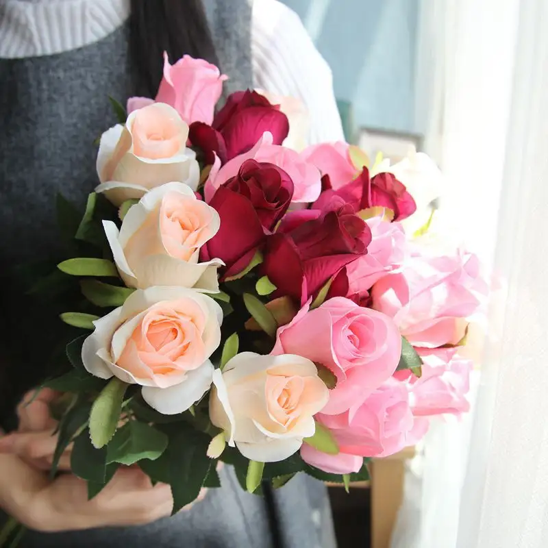 L0107ดอกไม้ประดิษฐ์มือสำหรับงานแต่งงาน,ช่อดอกไม้เจ้าสาวทำจากผ้าไหมดอกเดี่ยวสำหรับตกแต่งงานแต่ง