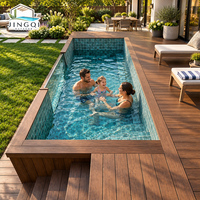 Piscine hors sol compacte en fibre de verre au design exclusif pour jardin, avec spa jacuzzi et coque en acrylique transparent
