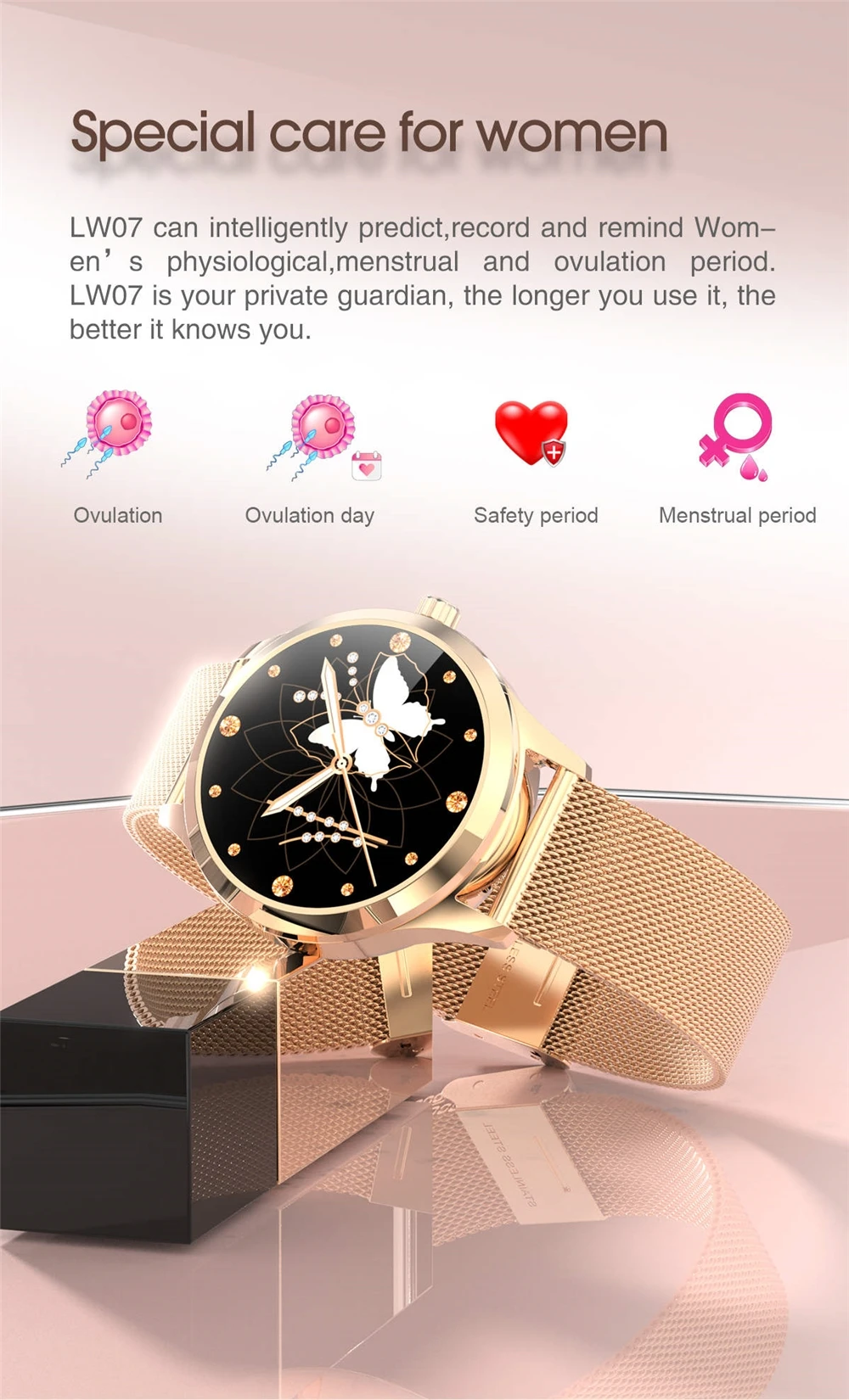 LW07 Round Touch Smartwatch Stainless Steel IP68 Waterproof Health Smart Watch for Women