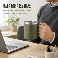 Mug à café isotherme en acier inoxydable de 12 oz avec poignée, gobelet de voyage portable à double paroi pour le camping, maintien thermique de 6 à 12 heures