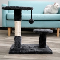 Arbre à chat compact avec structure d'escalade, maisonnette pour chat, plateformes de saut, griffoirs et balle