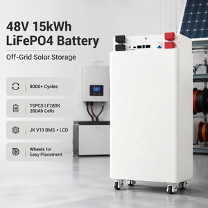 <span class=keywords><strong>Batterie</strong></span> solaire LiFePO4 48V 15KWh, 8000 cycles, 15 cellules LF280K 280Ah, BMS JK V19, écran LCD, roues, prête pour l'extérieur (hors réseau) - Product Image 1