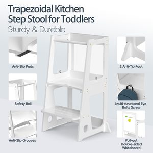Torre de cocina para niños pequeños, taburete escalonado, torre de pie de aprendizaje con pizarra blanca 2 en 1, mesa y <span class=keywords><strong>silla</strong></span> convertibles - Product Image 4