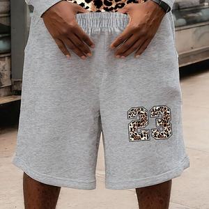 Conjunto de 2 Piezas de Sudadera Corta y Pantalones Cortos para Hombre, Estilo Hip-Hop Urbano, Transpirable, con Estampado de Leopardo de Doble Capa y Logotipo Personalizado - Product Image 2