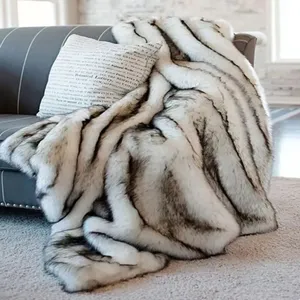 Luxury Faux Fur Throw Blankets Warm Shaggy Smooth Solid Rabbit faux fur blanket Minky Throw Blankets for Winter