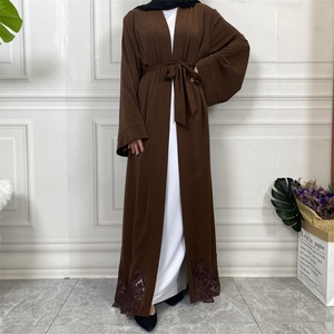 1947# Smooth Nida Loose Sleeve Pretty Lace Bottom Elegant Cardigan New Arrival Design New Muslim Islamic <b>Abaya</b> - Product Image 3